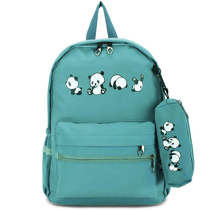 Рюкзак для подростков в школу Панды зеленый